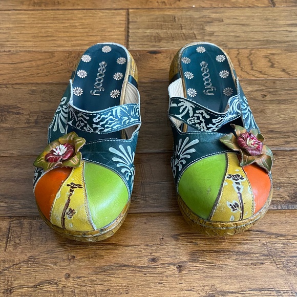 Shoes - Socofy Women's Leather Slip On Mary Jane Clogs Bohemian Floral Shoes Size 39